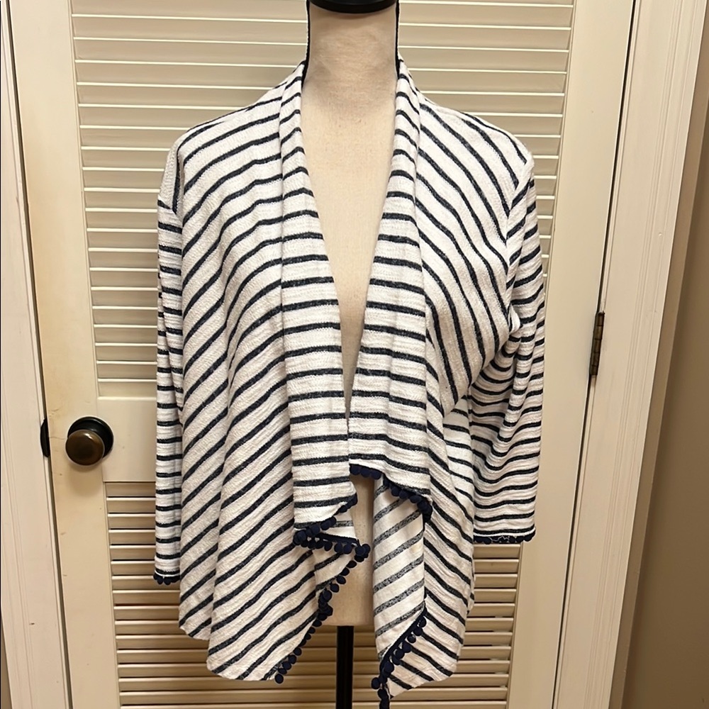 Hearts of Palm Striped Cardigan in Navy and White, Size XLarge, GUC - Picture 1 of 15
